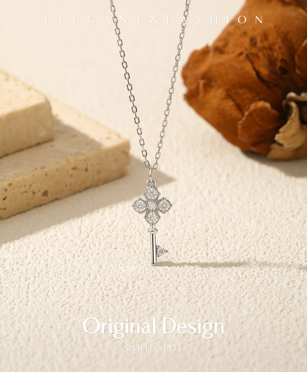 MODIAN D Color Moissanite Four Leaf Clover Key Pendant Necklace 925 Sterling Silver Lab Diamond Chain Fine Jewelry For Women