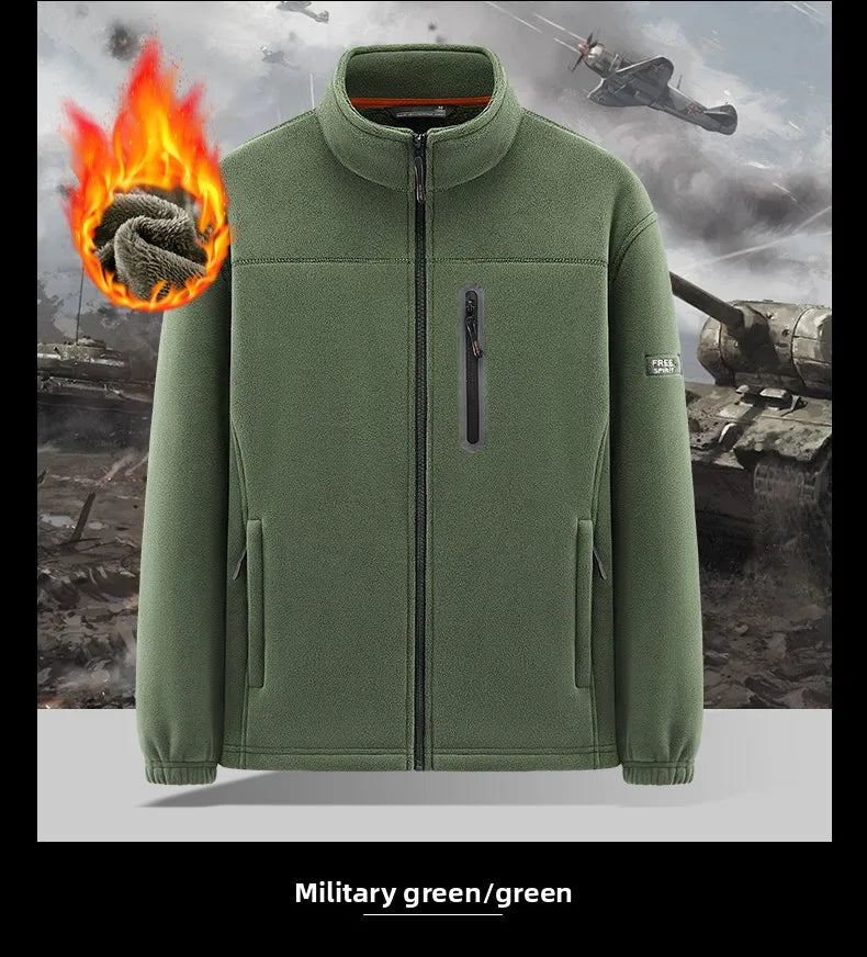 Winter Thickened Windproof Stand Collar Zipper Jacket for Men Casual Outdoor Fleece-Lined Coat Embroidered Men's Warm Jackets