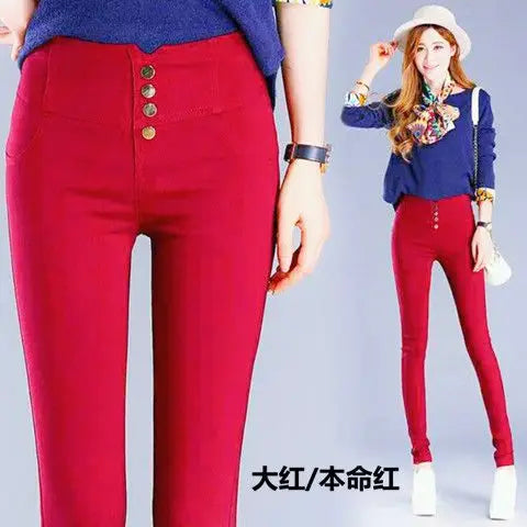 Streetwear Fashion Women Skinny Pencil Pants Spring Autumn New Elastic High Waist Korean Clothing Solid Thin Casual Trousers 5XL