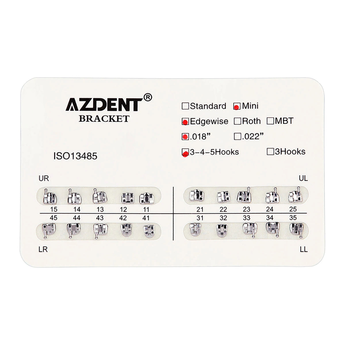 1pack AZDENT Dental Orthodontic Brackets  Mini / Standard Roth / MBT / Edgewise 022/018 Slot Hook 3/345