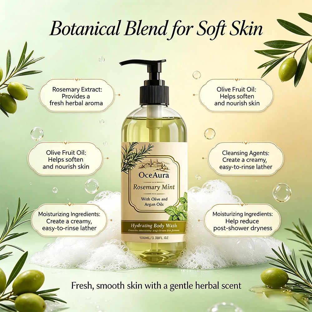 Rosemary Hair & Body Set Shampoo for Oily Scalp Volume Body Wash Softening Scented Daily Care 2pcs