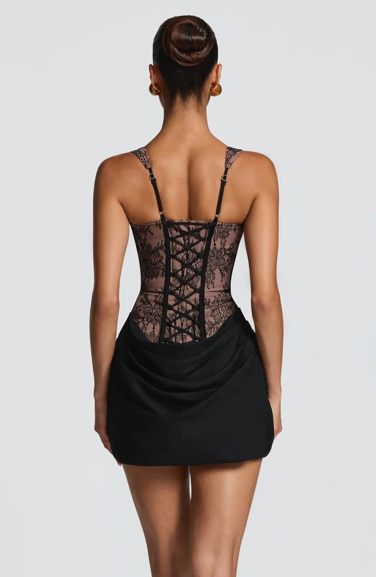 Spaghetti Strap Lace Corset Mini Dress Women Back Lace Up Draped Satin Bodycon Party Club Short Dress INS Style