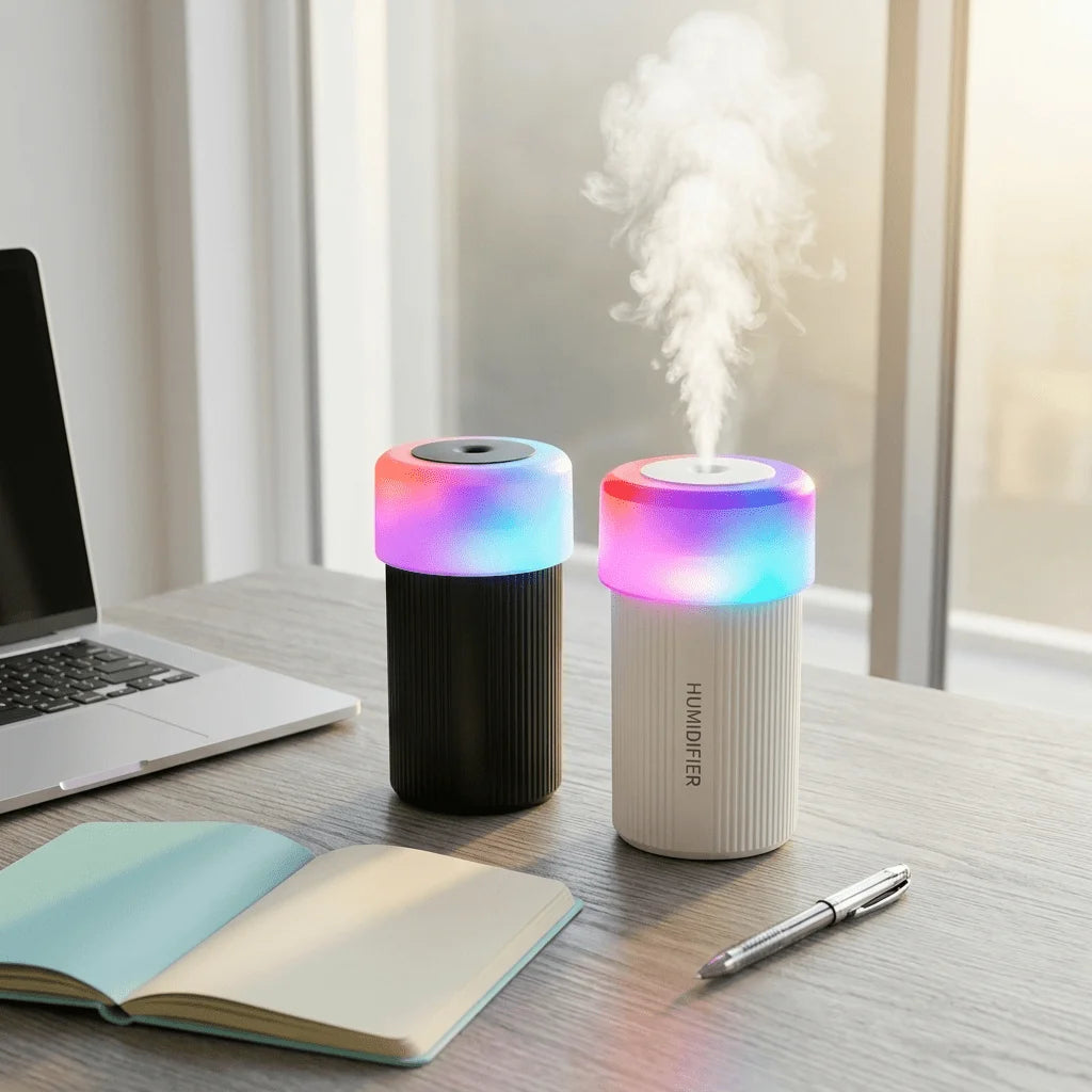 USB Portable Ultrasonic Humidifier, RGB Marquee Ambient Night Light, Silent Fine Mist Humidifier for Home Car Dorm
