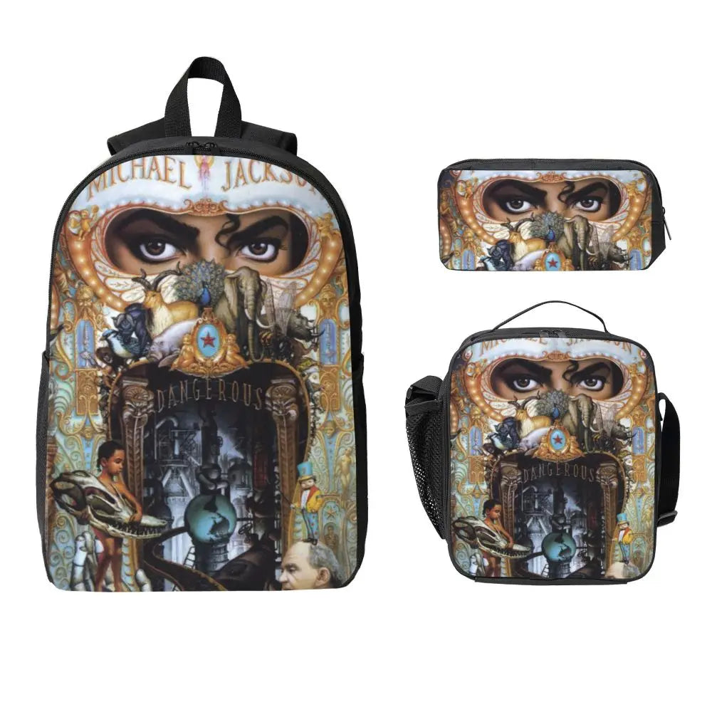 MJ 3pecs/set Backpack for Student High School Daypack Lunch bag Pencil Case