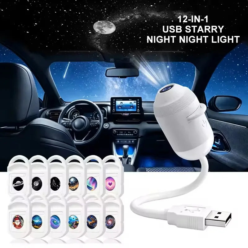 Rotatable Galaxy Starry Sky Projector Portable Car Home Decor 2-in-1 Wiring-free Led Sunset Atmosphere Lamp Children Adult Gifts