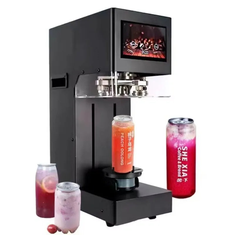 New Arrival Full Automatic Lifting PET Can Sealing Machine Bubble Tea Coffee Juice Cup Aluminum Can Seamer With Touch Panel