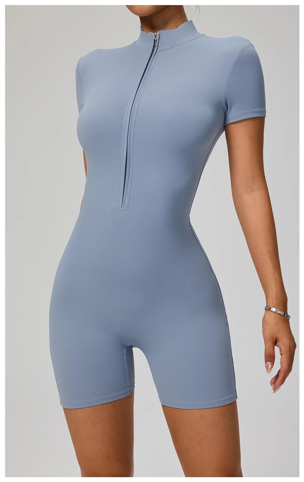 SOISOU Zipper Jumpsuit Women Short Sleeves Clothing Sportswear Woman Gym Yoga Sport Sets Nylon Workout Sets Women Tracksuit