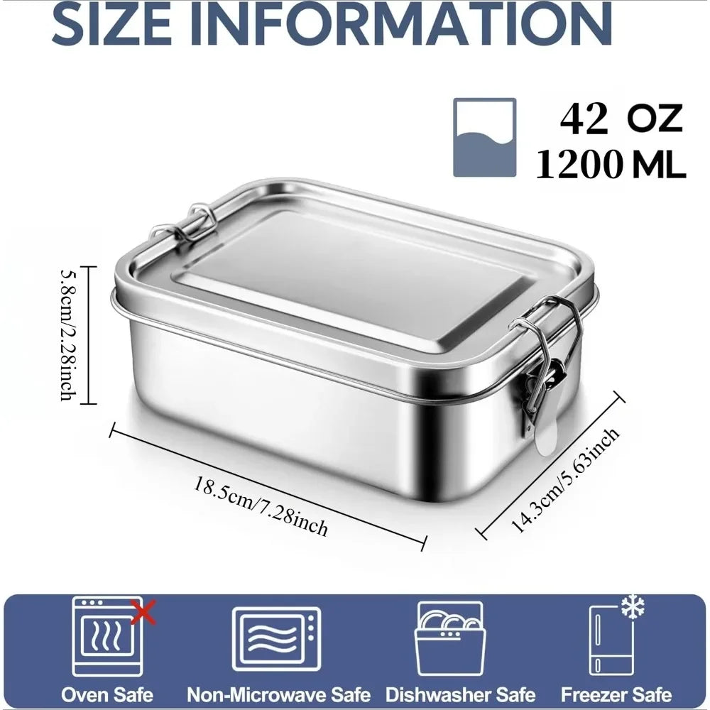 304 Stainless Steel 1200/2400ml Lunch Box Bento Box Metal Food Storage Container with Locking Clasp Suitable for Work and School