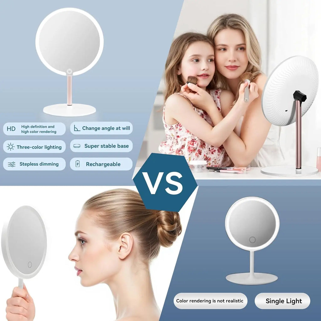 Portable Vanity Makeup Mirror with Lights Touch Control 3-Speed Brightness Multi-Angle LED Cosmetic Mirror for Makeup & Grooming