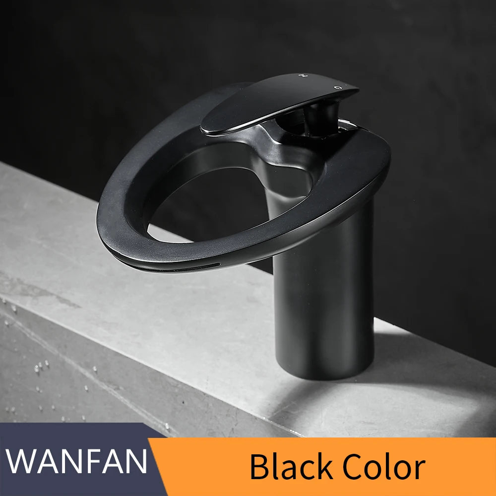 Black Basin Faucets Waterfall Bathroom Faucet Single handle Basin Mixer Tap Bath Faucet Brass Sink Water Crane Silver 855964