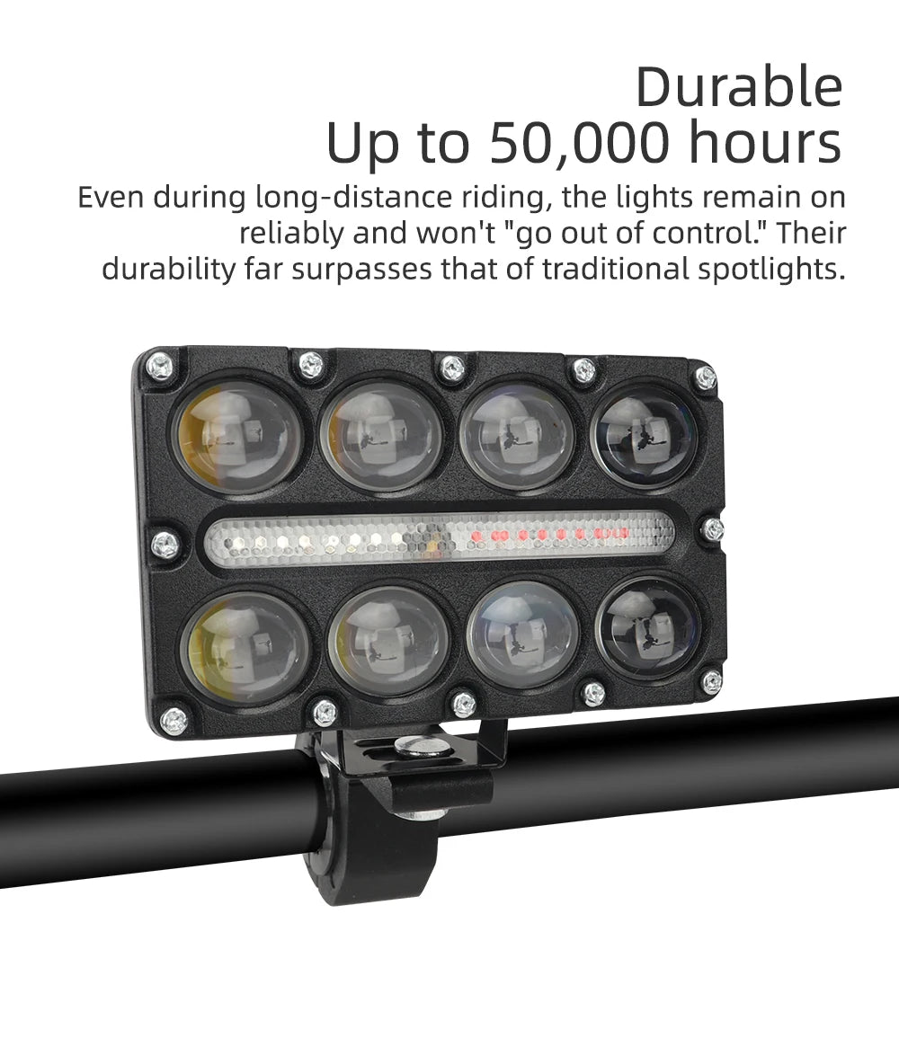 8 Lens Projector Motorcycle LED Spotlight DRL Strobe Flashing Auxiliary Fog Work Light Universal For Car Truck SUV UTV Off‑Road