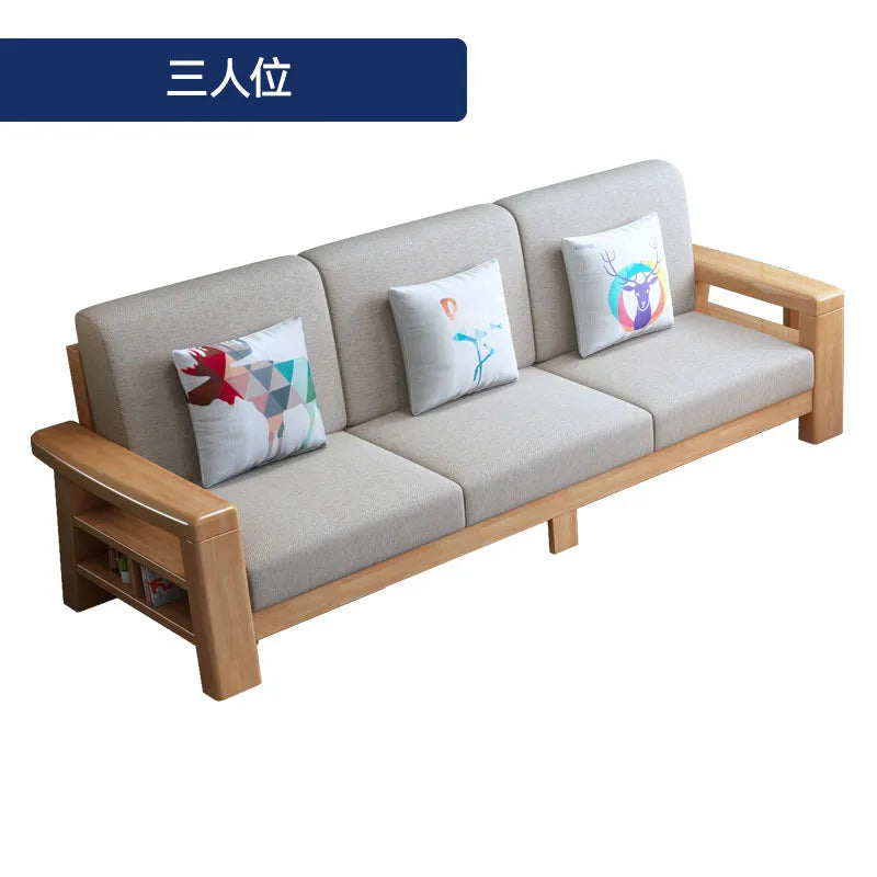 Nordic solid wood three-person sofa, modern simple fabric, small apartment concubine coffee table combination furniture