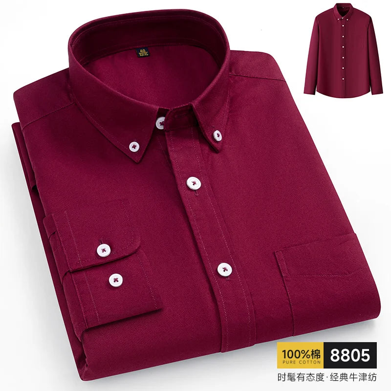 Men's Oxford Pattern Shirt Long Sleeve Big Size S-11XL Cotton Slim Fit Business Casual Traditional Shirts Easy Care Comfort