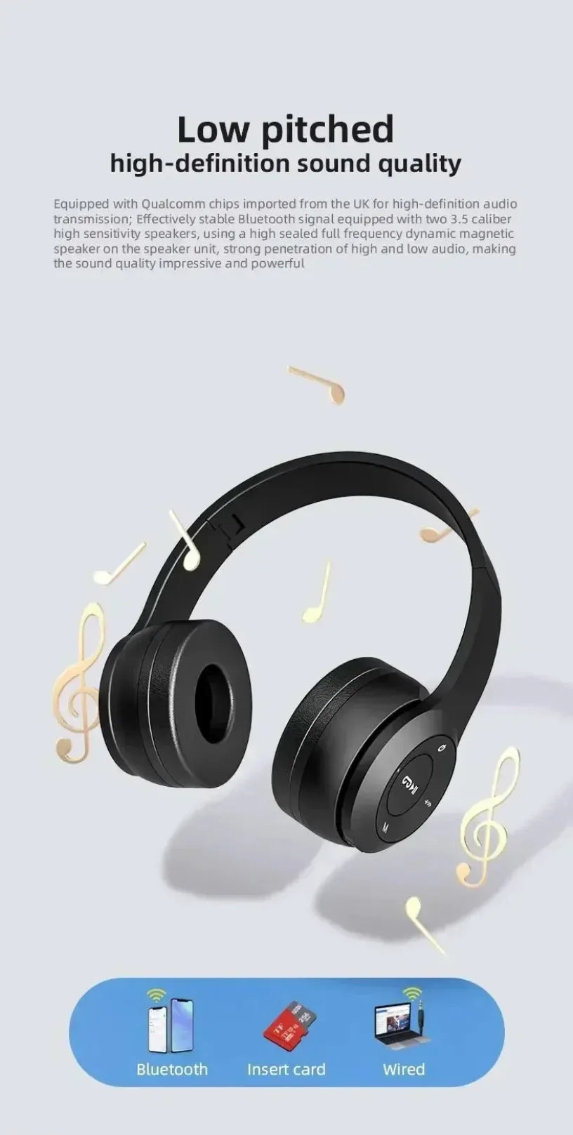 Wireless Headset Bluetooth 5.0 Foldable Sport Over Ear Headphones Stereo Bass Earphone for Running Gaming Phone Tablet