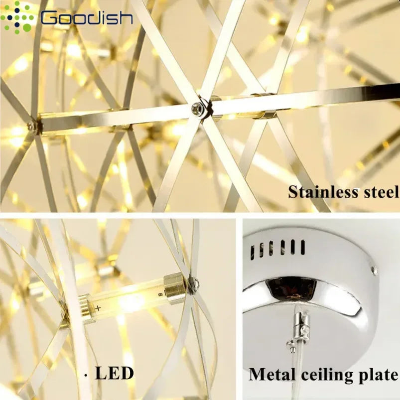 Modern Minimalist Stainless Steel Spark Ball LED Pandent Lights Art Creative Lamps for Chidren's Room Home Decoration Chandelier