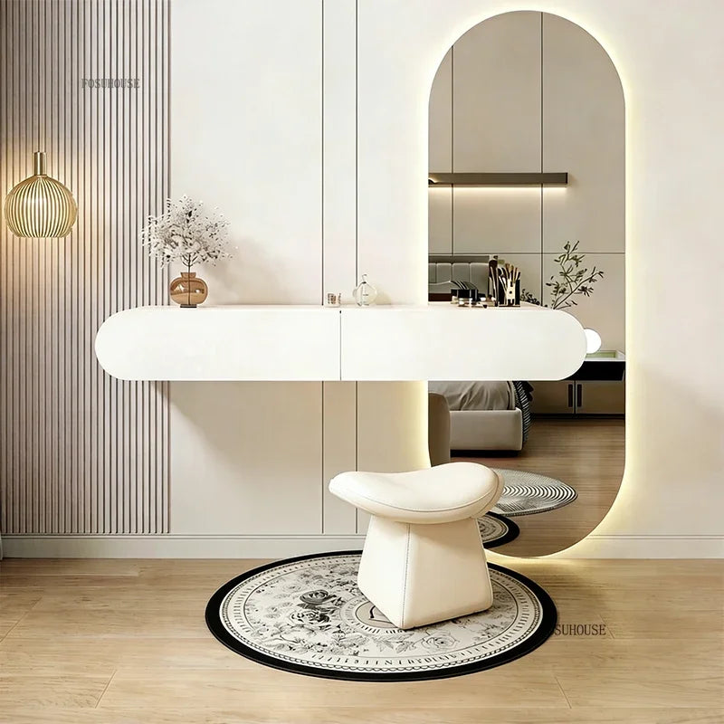 Nordic Wall-mounted Makeup Vanities with Full-length Mirror Vanity Desk Creative Bedroom Furniture Wooden Storage Dressing Table