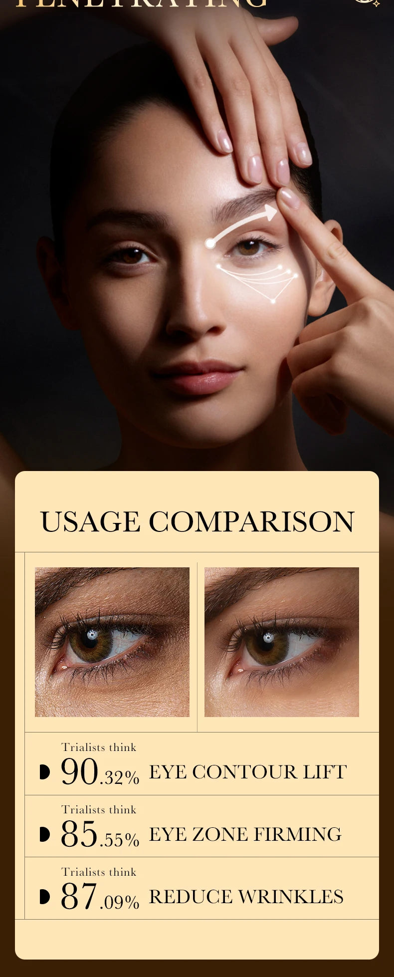24K hyaluronic acid eye cream, nourishing, improving dark circles and eye wrinkles, anti-aging eye cream essence