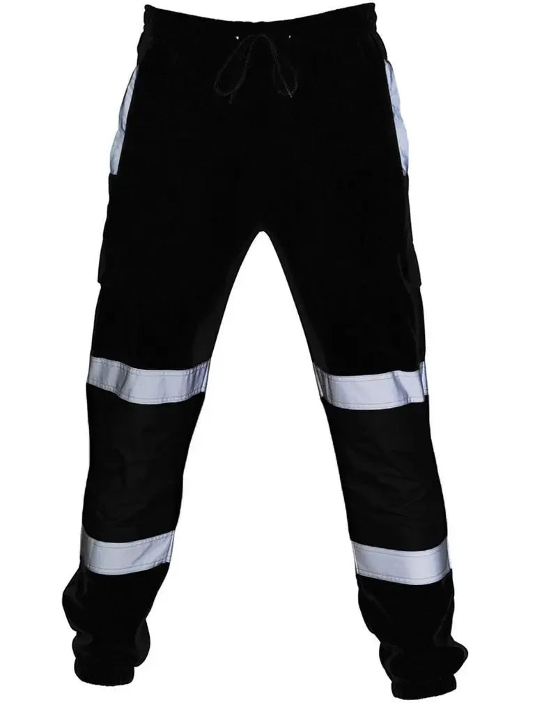 Mens Work Joggers Patchwork Workwear Uniform Bottoms Safety Sweat Pants Striped Reflective Pants Loose Mens Jogging Trousers