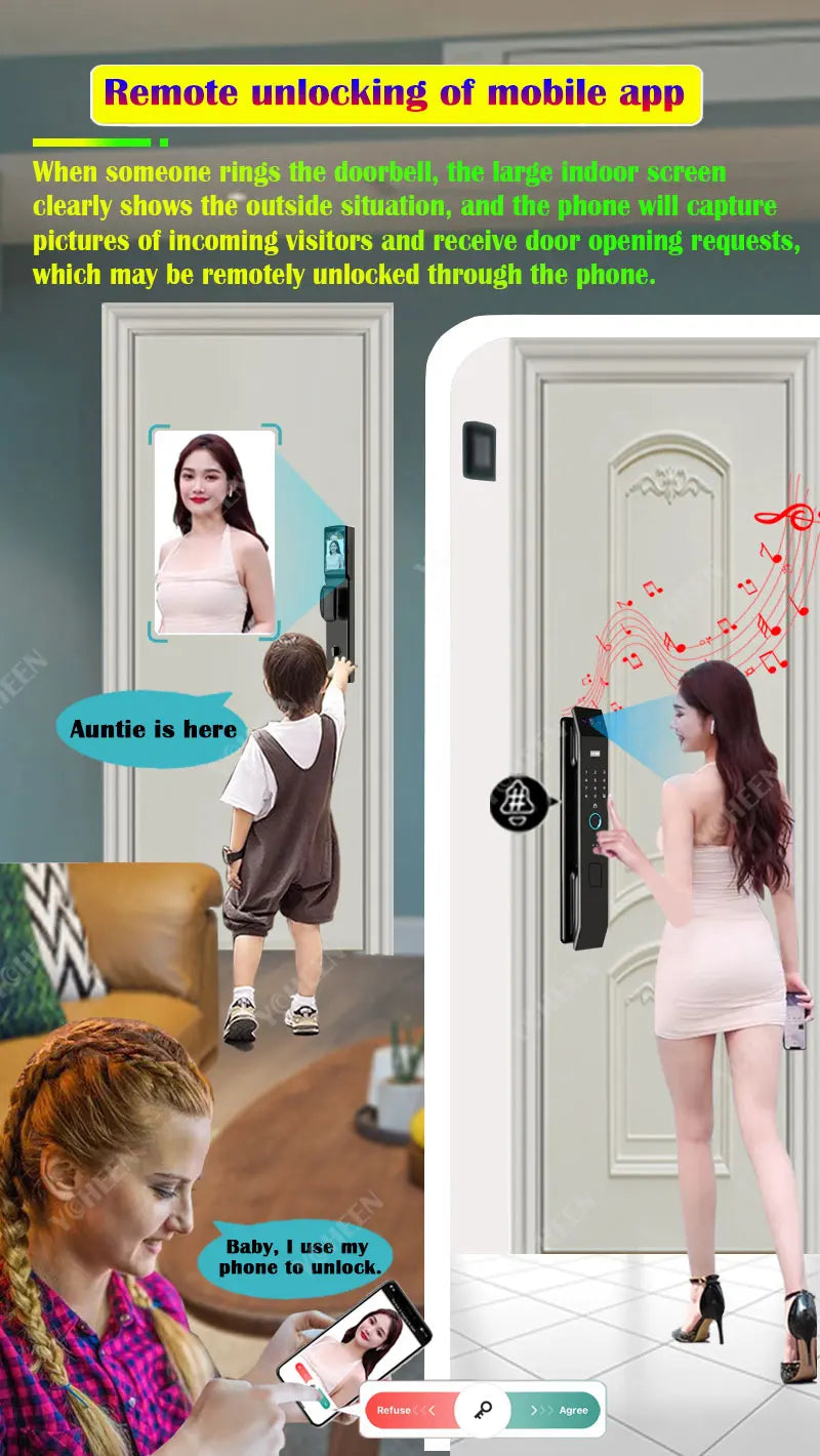 Tuya Wifi 3D Face Recognition Digital Smart Lock Temporary Password Video Intercom Electronic Door Lock Fingerprint Keyless Lock