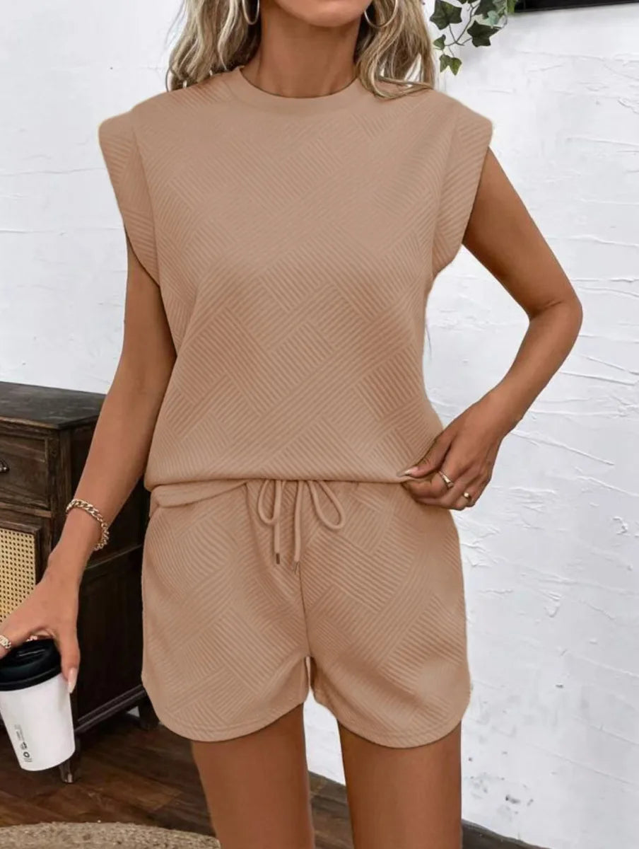 Women Shorts Pant Set Two Piece Sets Round Neck Solid Casual Loose Tops Short Pants Lace Up Elastic Waist Y2k Streetwear 2026