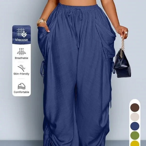 Loose Wide Leg Pants Drawstring Elastic Waist Pure Color Casual Trousers Women's High Waist Straight Cut Summer Fashion