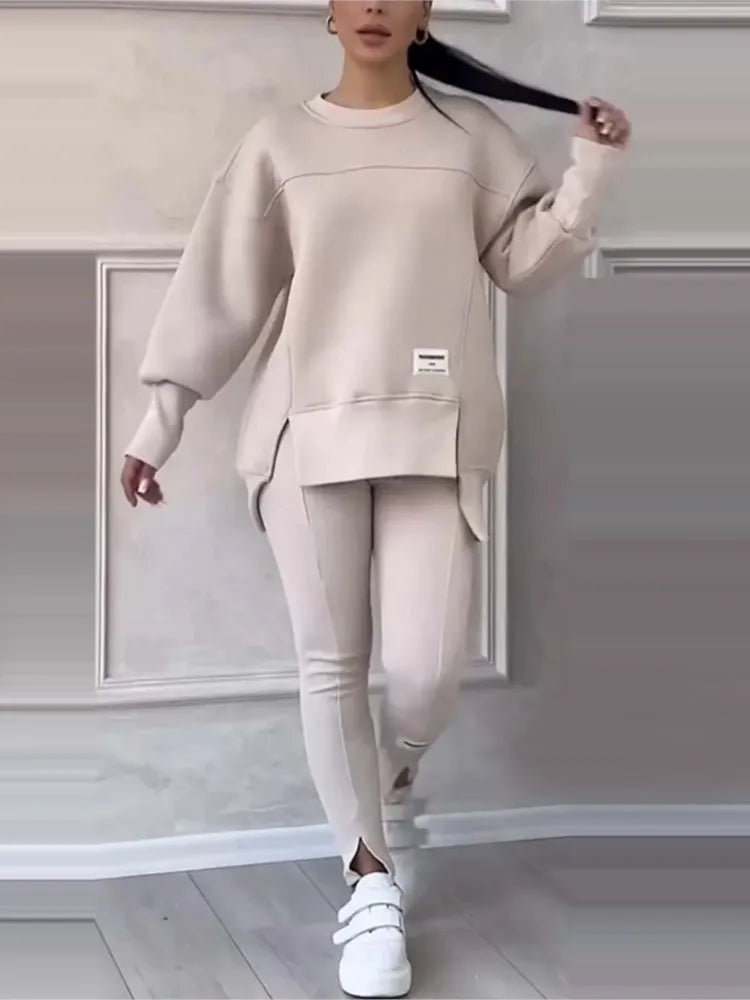 New Women's Fashion Casual Sweatshirt + Trousers Cover Autumn Winter O Neck Long-sleeved Hoodie Women's Suit Sports 2piece Set