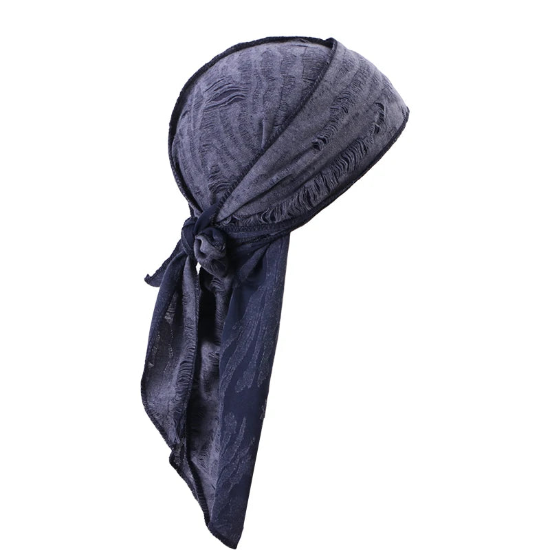 New Punk Style Cotton Durag Headband Elastic Knit Fabric Long Tail Pirate Cap for Men Cycling Head Scarf