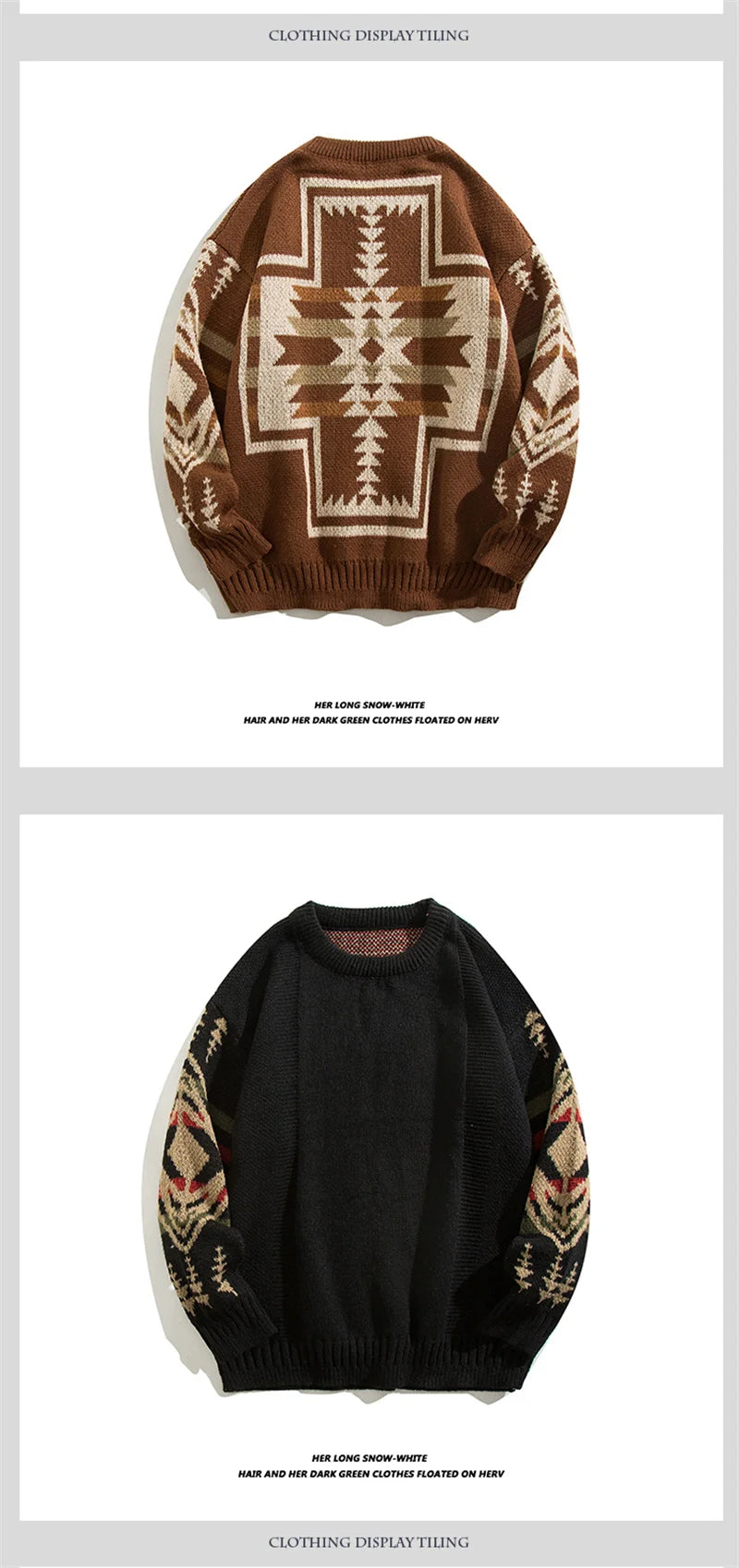 Autumn Men's Ethnic Style O-Neck Knitted Sweaters Y2K Vintage Streetwear Knitwear 2025 New Casual Pattern Printed pull homme