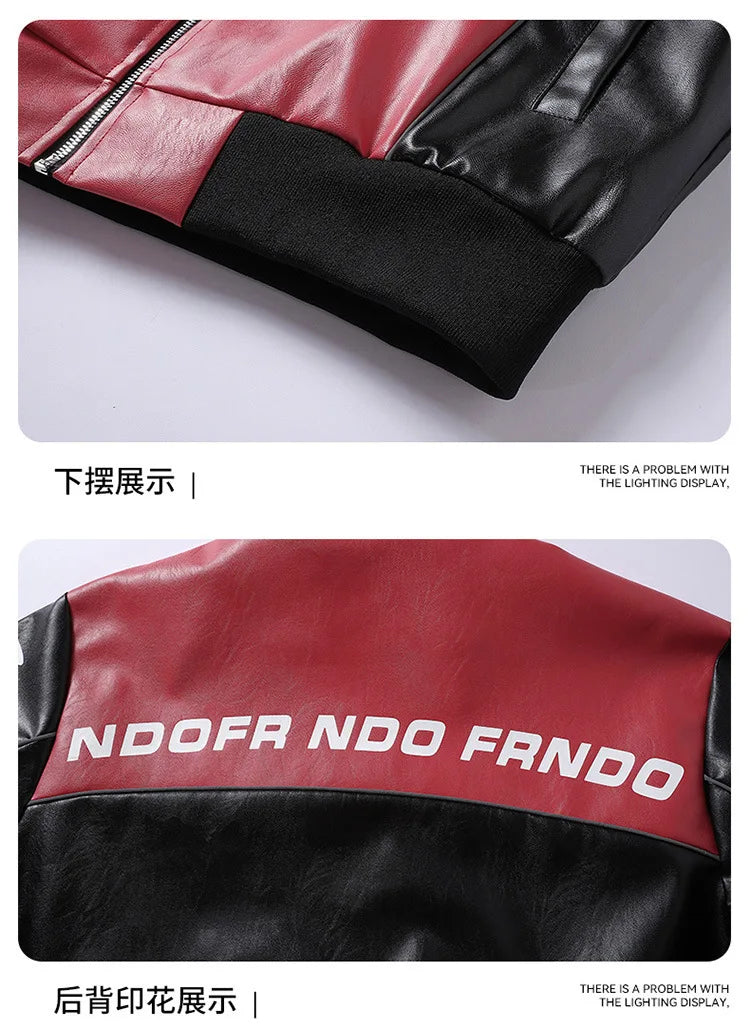 New Motorcycle PU Leather Bomber Jacket Japanese Loose Fashion Flight Jacket Large Size Men's Printed Faux Leather