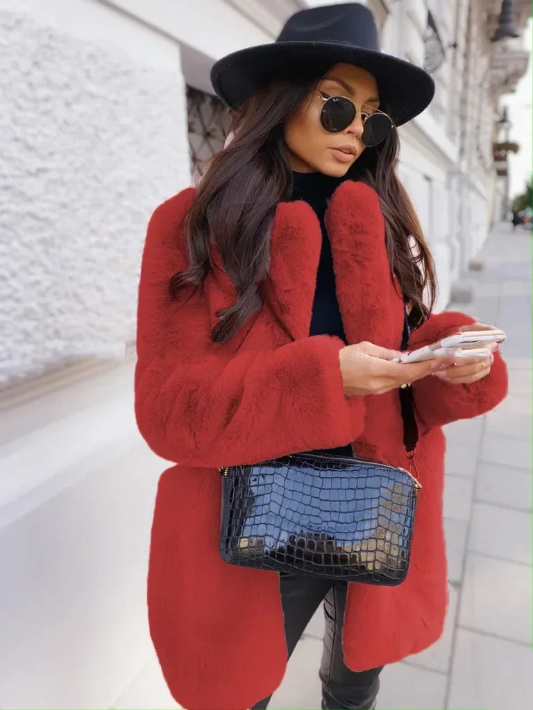 Women Spring Long Faux Fur Coat Jacket Autumn Winter Thick Warm Coats Woven Block Trend Fur White Black Coat Parkas Streetwear