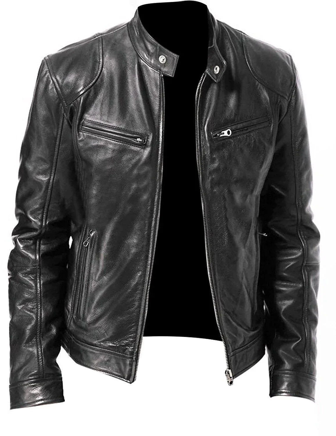 Motorcycle Leather Jackets Man Casual Fashion Motorcycle Coat Slim Fit Lapel PU Jackets Fall Anti-wind Leather Coat Male Retro