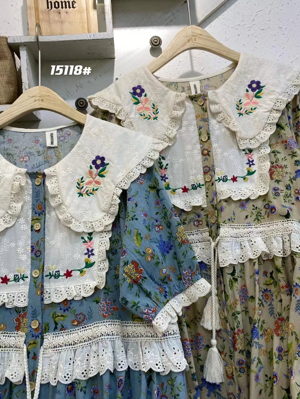 Vintage Embroidery Art Print Kawaii Dress Women Japanese Mori Girl Peter Pan Collar Patchwork Cotton Linen Dress Loose Vestidos