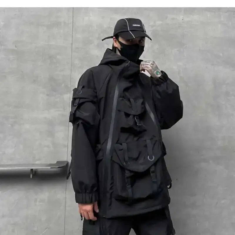 Men's Tide Dark Loose Techwear Jacket Trend High Street Leisure Function Charge Coat Workwear Coat