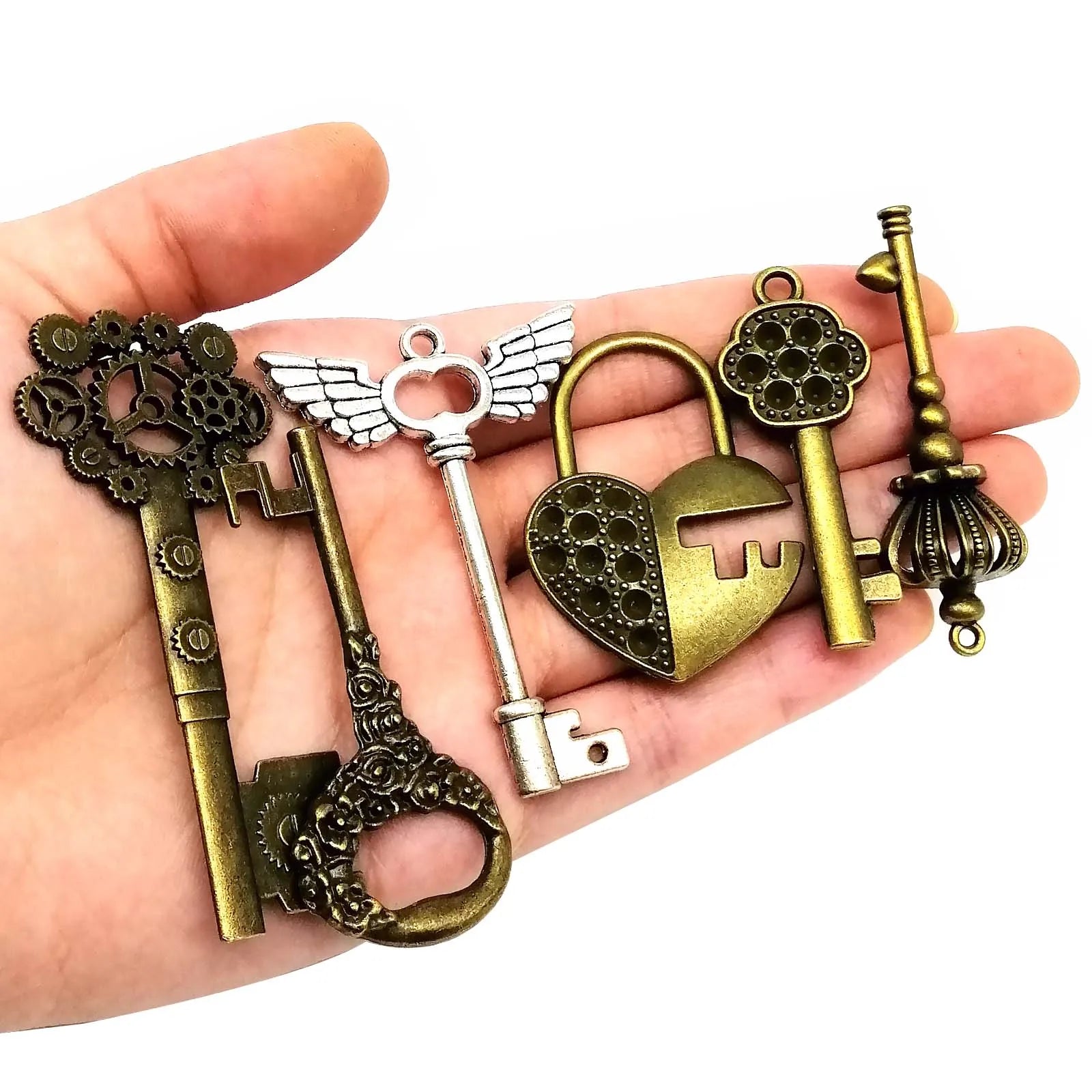 10pcs Old Looking Old-fashioned Decorative Vintage Key Steampunk Charms Pendant Jewelry Making Antique Brass Bronze Silver