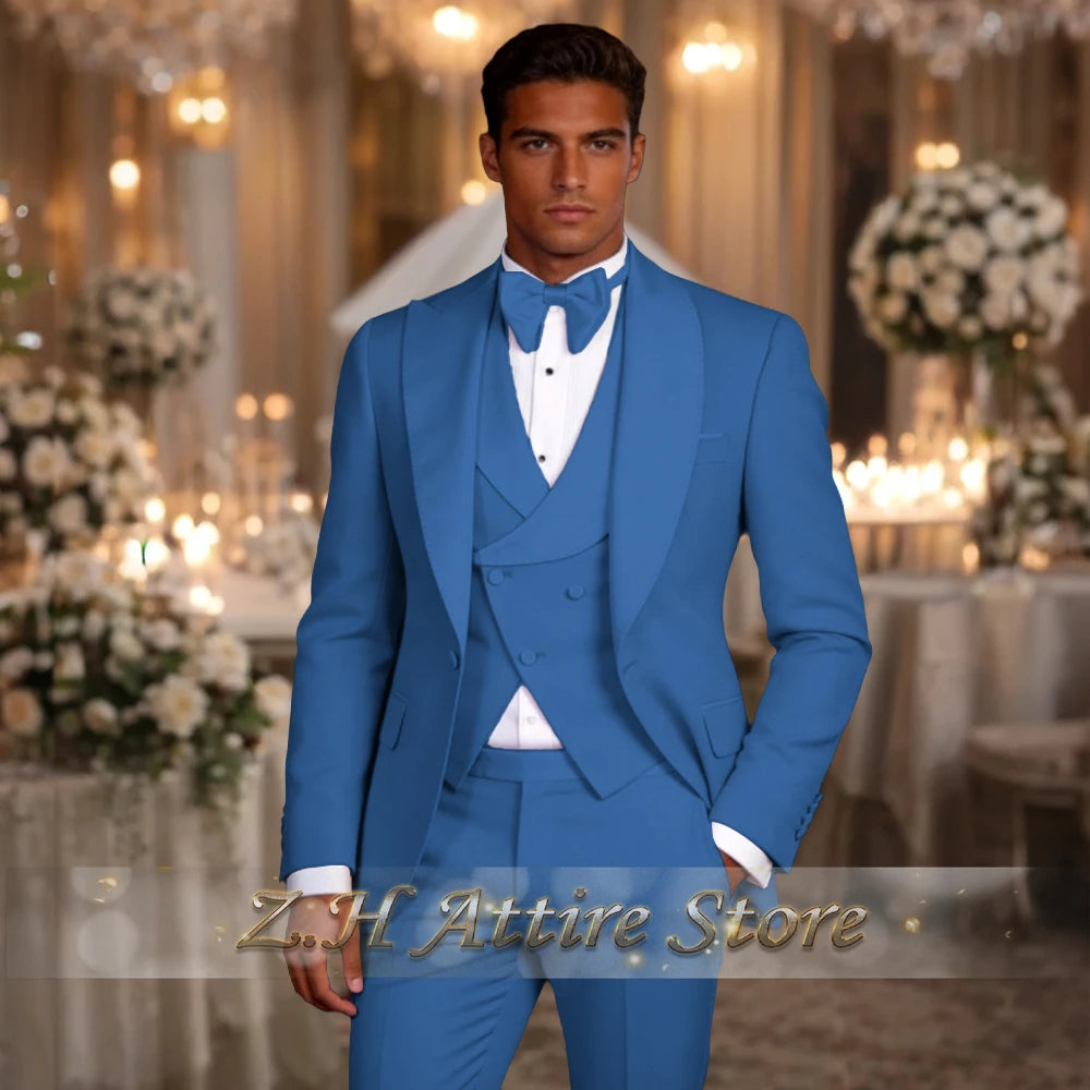Elegant Pink Men's 3pcs Suit Spliced Satin Lapel Jacket Vest Pants Custom-Made Set for Wedding Groom Cocktail Birthday Party