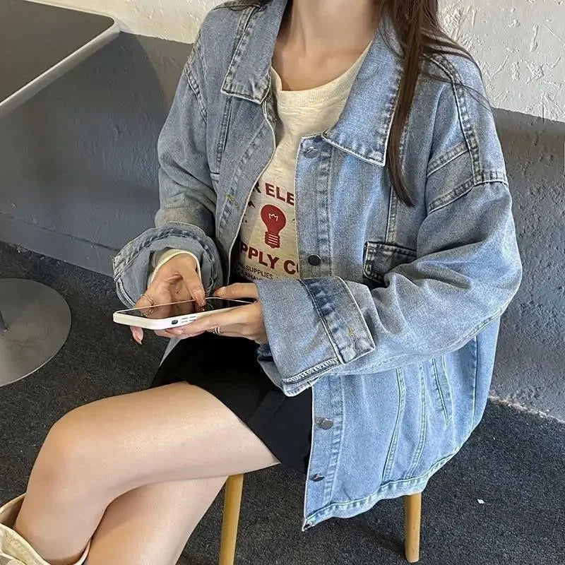 Denim Jacket Women 2025 Spring and Autumn New Style Lazy Style Harajuku Design Loose Versatile Jacket Top for Small People