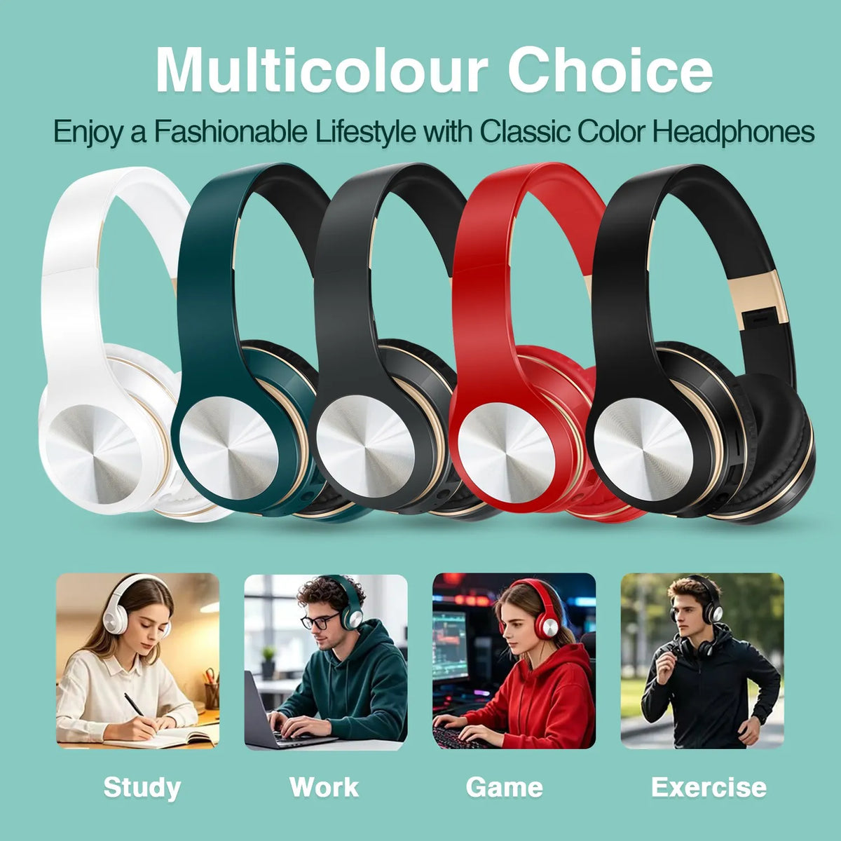 Wireless Bluetooth Headphones Noise Cancellation Headset Foldable Sport Earphone Game Headset with Microphone HI-FI Stereo Sound