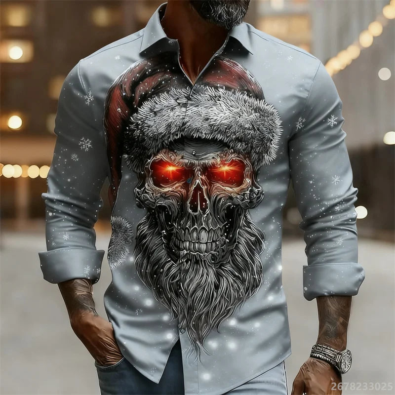 Men's shirt long-sleeved Christmas shirt, 3D printed HD pattern, fashionable casual design, comfortable men's long-sleeved top
