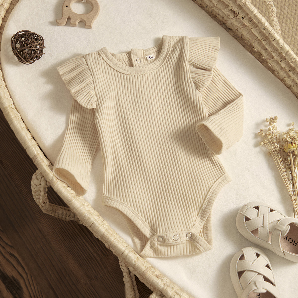 ma&baby 0-24M Spring Fall Newborn Baby Girls Romper Infant Knit Ruffle Jumpsuit Soft Long Sleeve Solid Color  Clothing