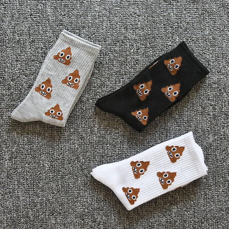 1/3 Pairs Spring and Autumn Fashion New Cartoon Abstract Men's Mid Tube Socks Trend Personality Funny Happy Poop Men's Socks