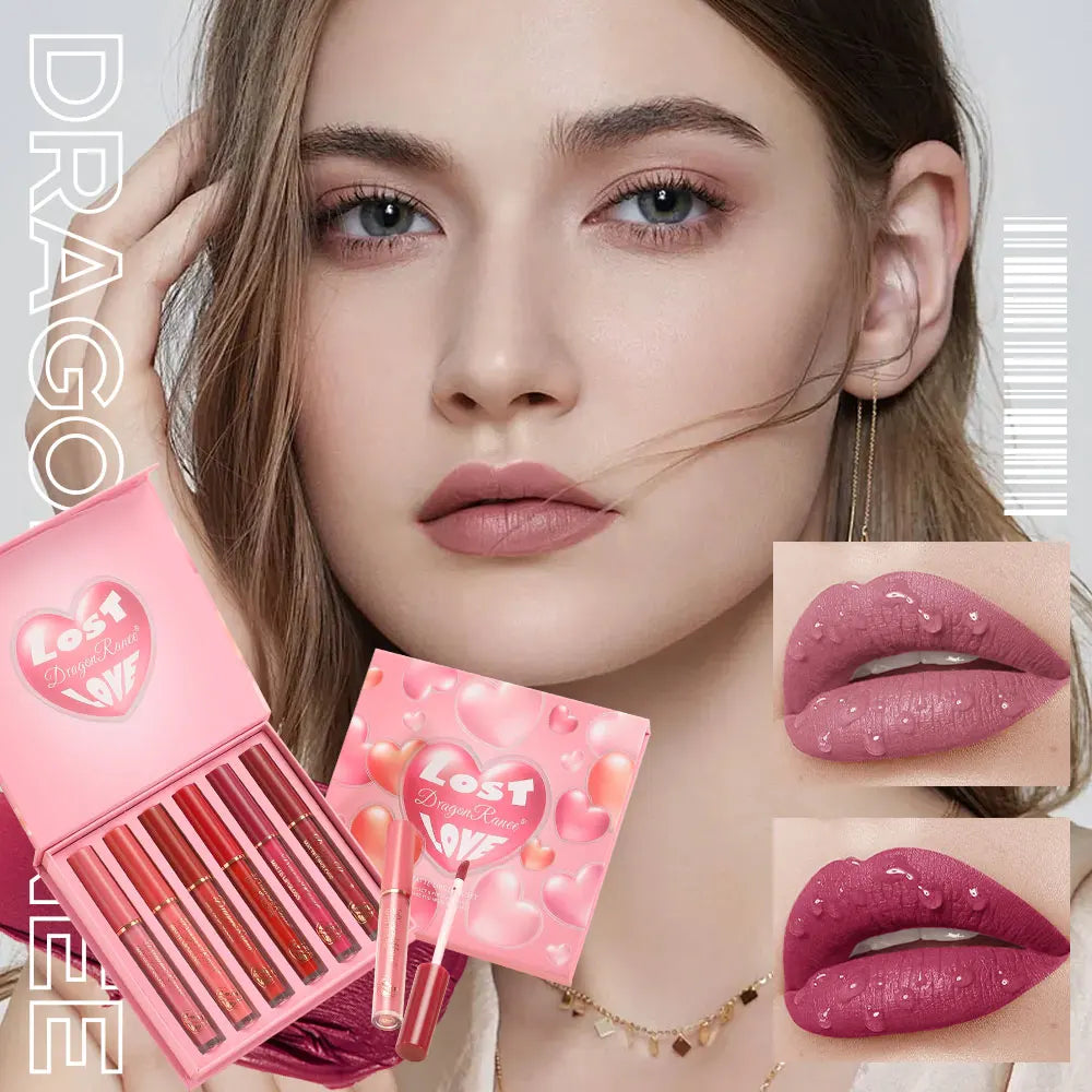 Set of Six Lip Glazes, Matte and Fine Texture, Easy to Apply, Non-Stick, Waterproof and Sweat-Proof, Versatile for Daily Use, Lip Gloss and Lipstick Set