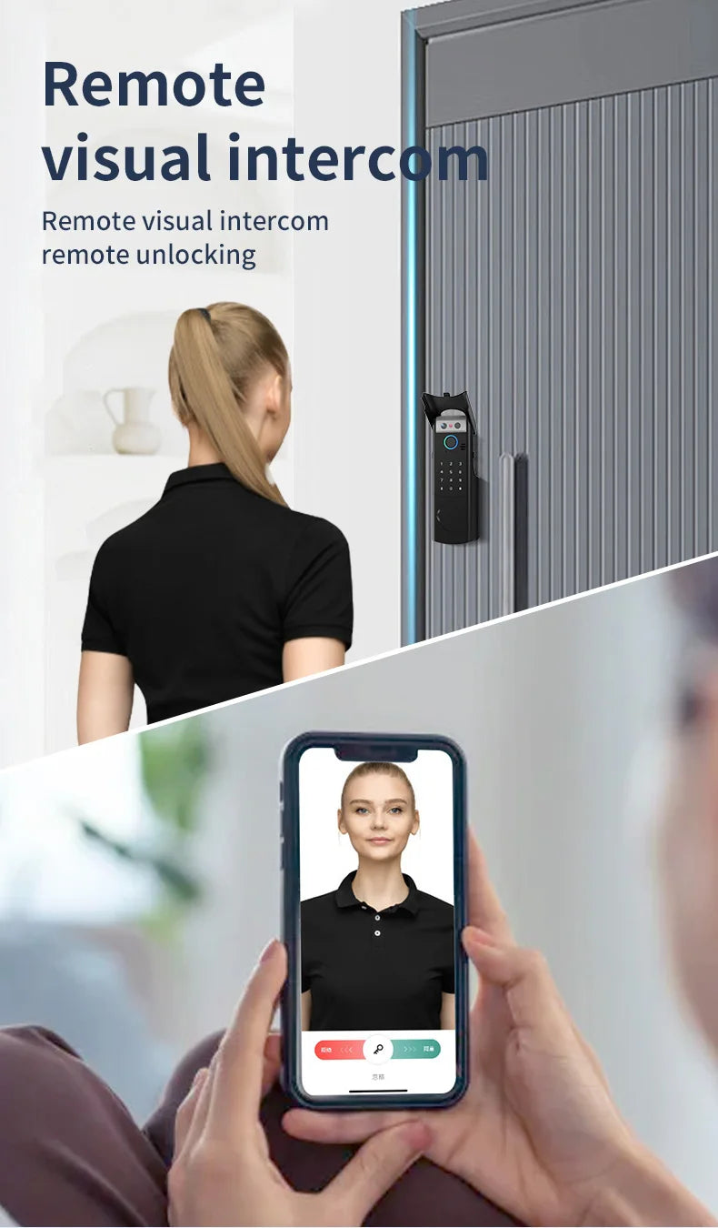 Tuya Wifi Video Intercom Doorbell Waterproof Double-sided Fingerprint Rim Lock Remote App Electronic Face Recognition Smart Lock