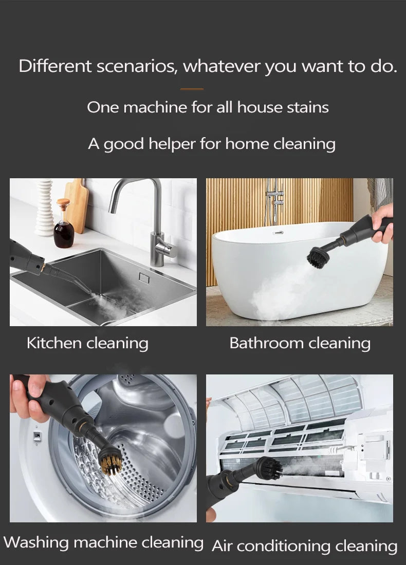 Home Steam Cleaning Machine 2500W Power 3BAR High Pressure 15s Quick Steam Generation 6‑Gear Steam Adjustment 1200CC Transparent Water Tank for Kitchen Bathroom Glass Tile Car Interior Complete Accessory Kit