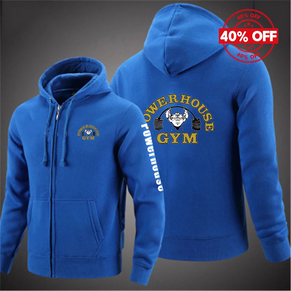 2025 Spring And Autumn Man's Loose Comfortable Versatile Hoodies Coat Powerhouse Gym Logo Logo Print Zipper Hooded Slim Jacket