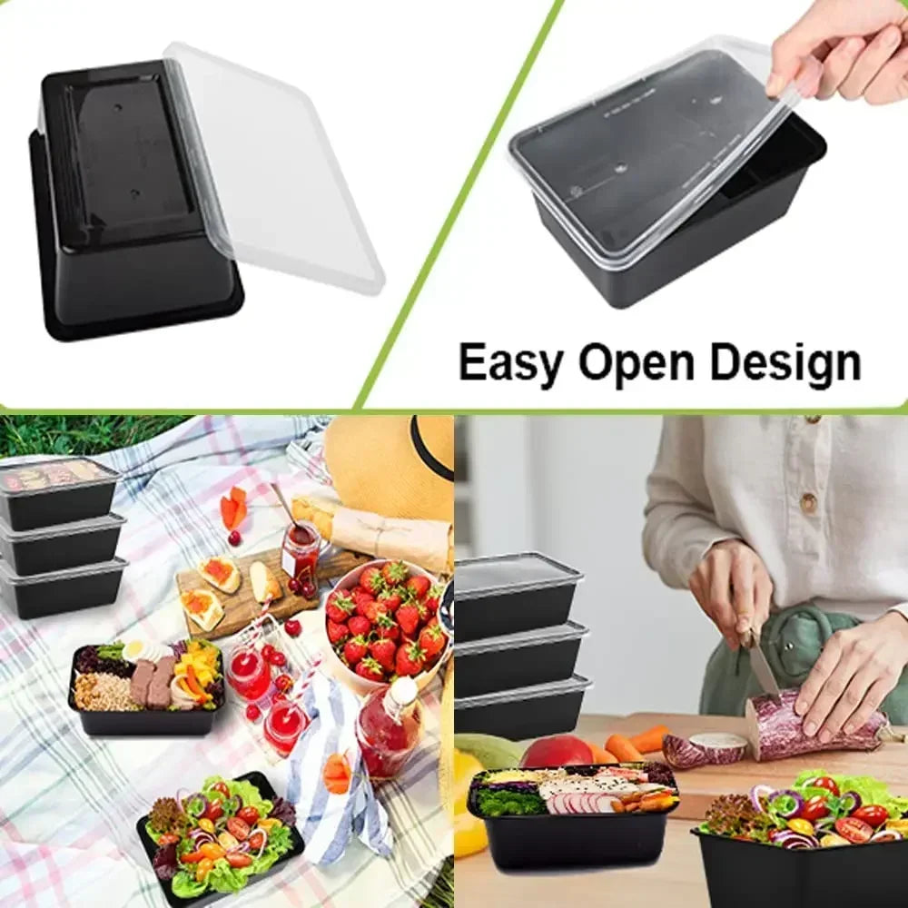 1000ml Thick Disposable Takeaway Lunch Box Tableware Can Be Microwave Heated Rectangular Black Plastic Bowl Food Packaging Box