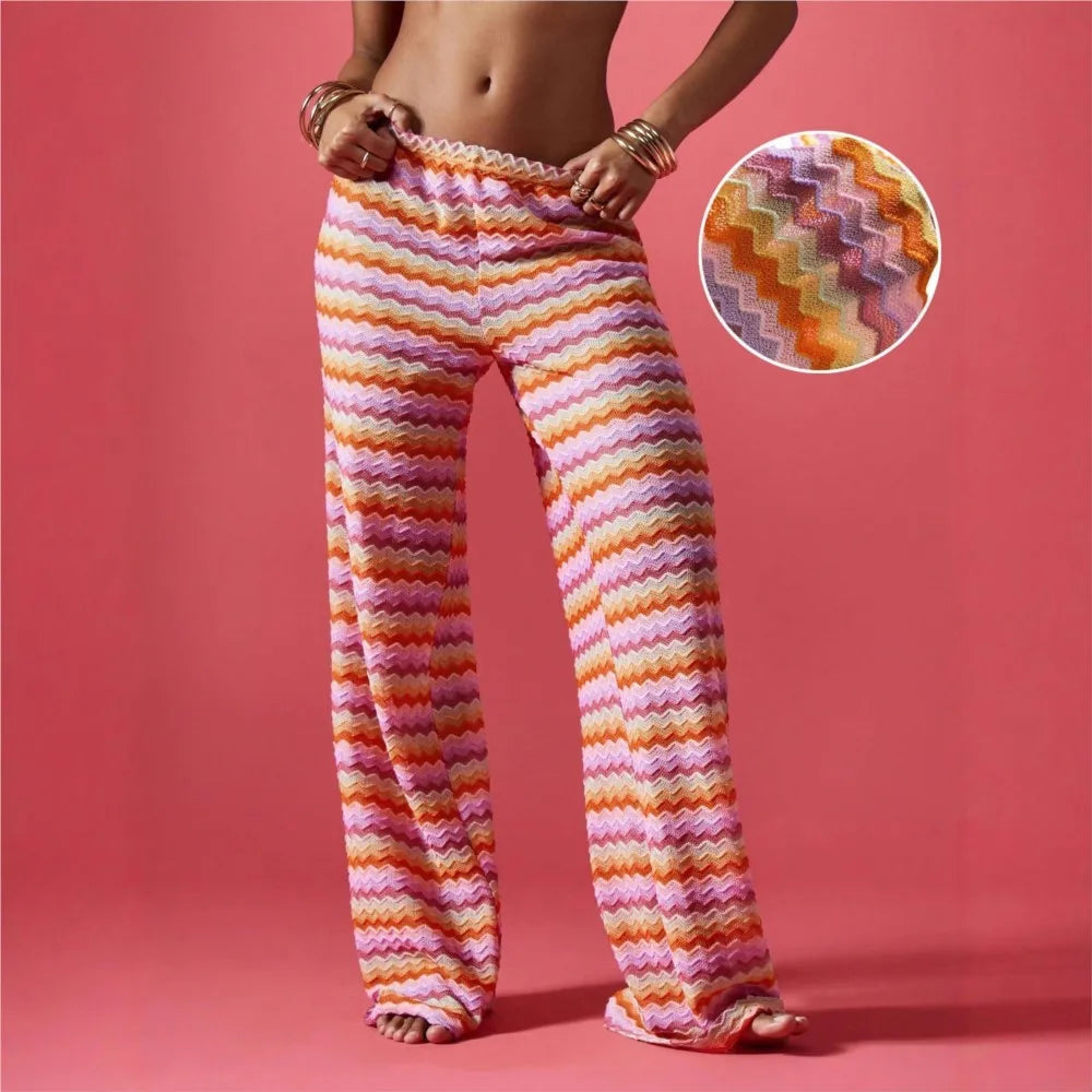 Casual Women Pants Loose Wide Legs Trouser Women's Clothing Home Clothes Homewear Striped Contrast Comfortable All-match Trendy