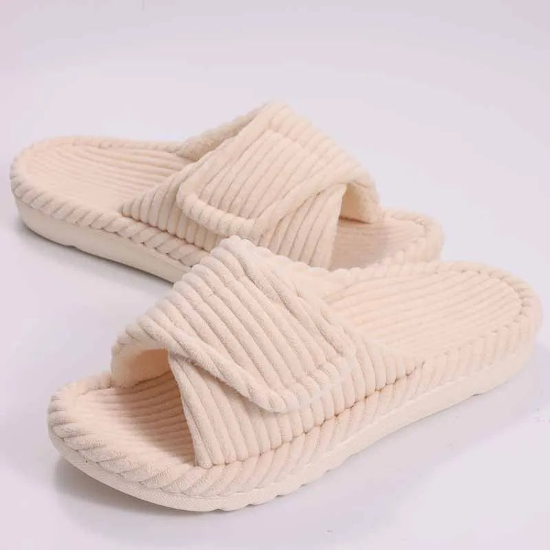 LItfun Fuzzy House Slippers Women Four Season Warm Cotton Slippes Open Toe Bedroom Slides Outdoor Faux Fur Lining Plush Slippers