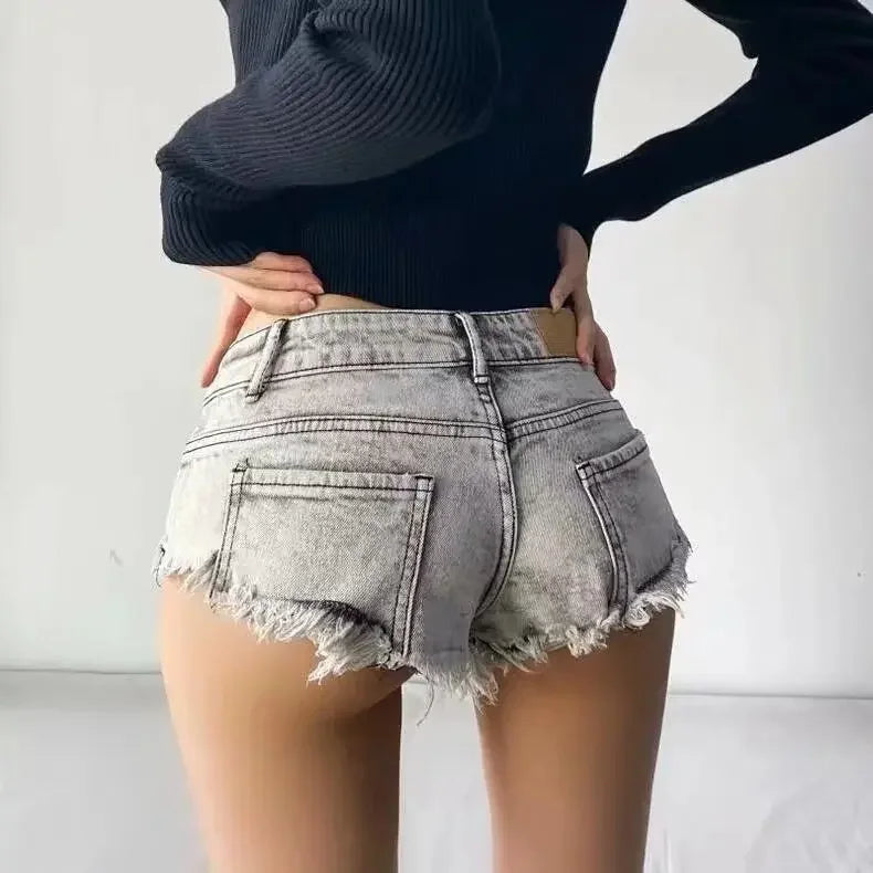 Women Summer Low Waist Denim Shorts Stretchy Short Jeans Hot Pants Sexy Triangle Design Butt Enhancer Casual Streetwear DURIKIES