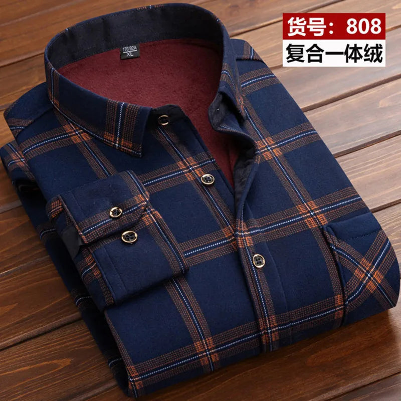 2026 Winter New arrival Men's Fashion Casual Long Sleeve Shirt autumn Men Fleece Thick Warm High Quality Large Size Shirt M-4XL