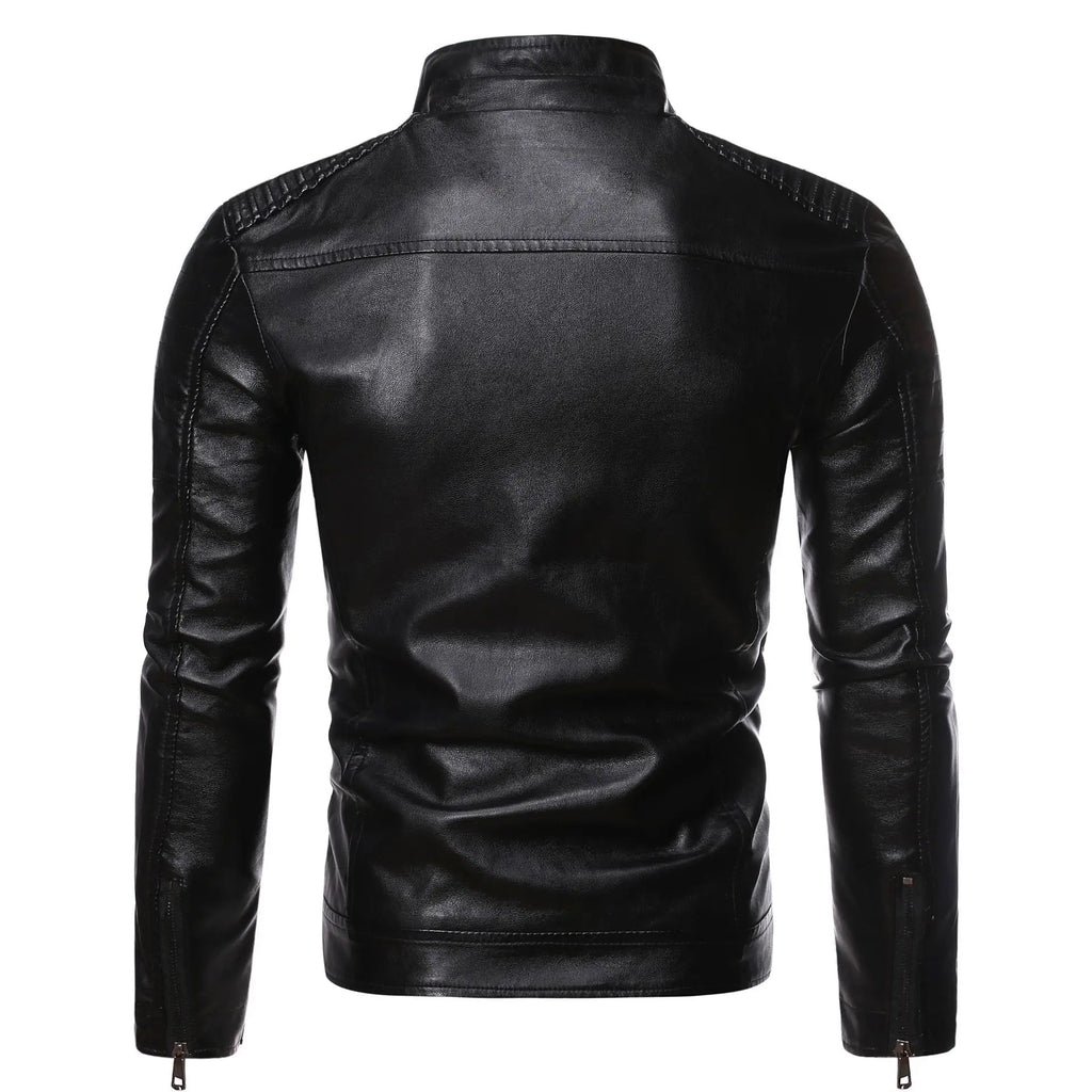 Spring and Autumn Thin Men's Stand-Up Collar Leather Jacket Motorcycle Jacket PU Leather Men's Vintage Jacket